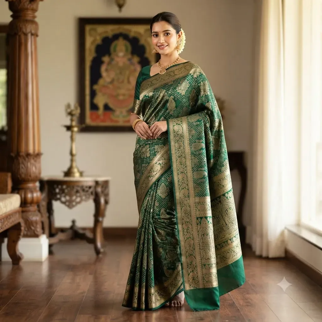 Tamirra Mysore Silk Saree – Emerald Green Classic – Silk Saree | Tamirra Silks