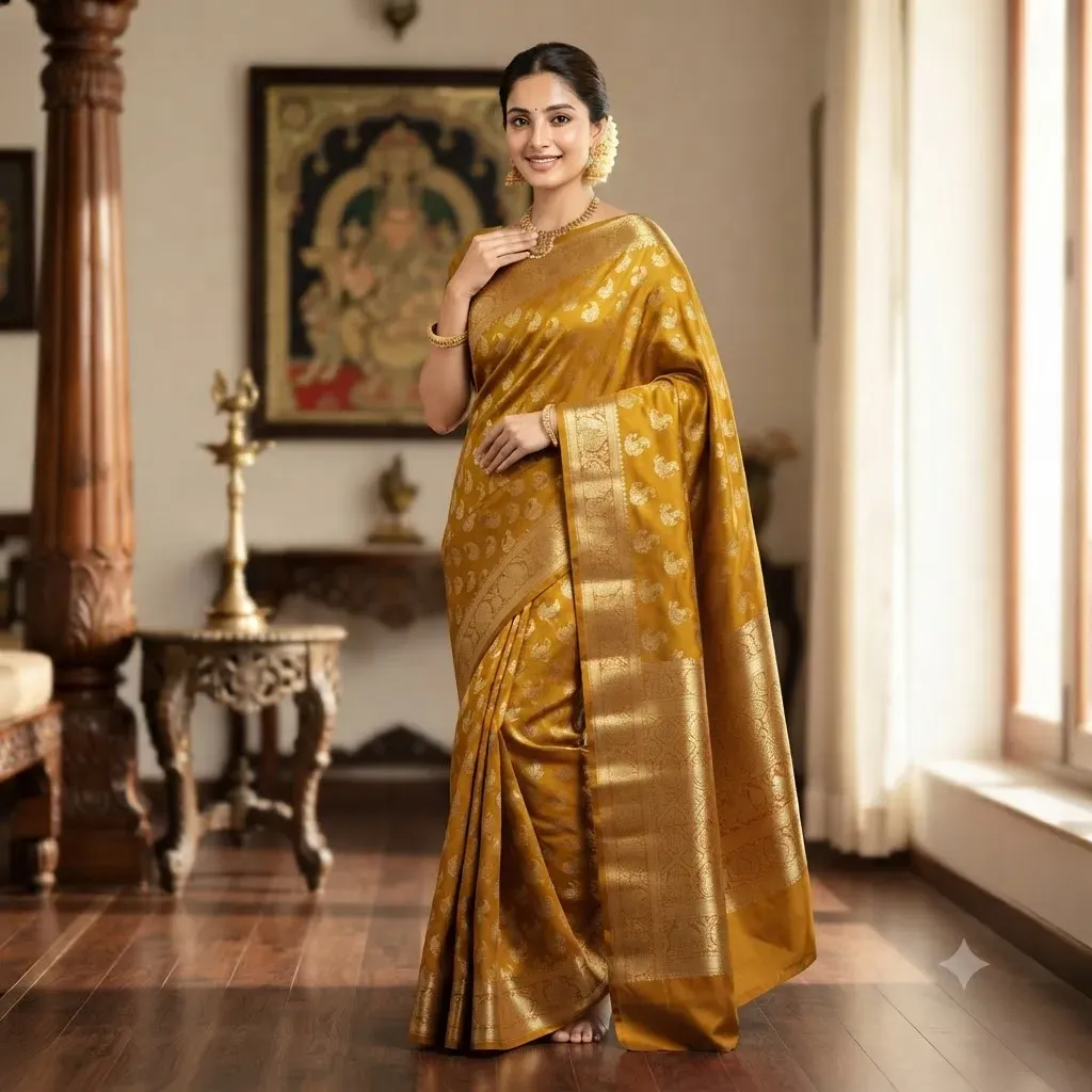 Tamirra Mysore Silk Saree – Mustard Yellow Zari Border – Silk Saree | Tamirra Silks