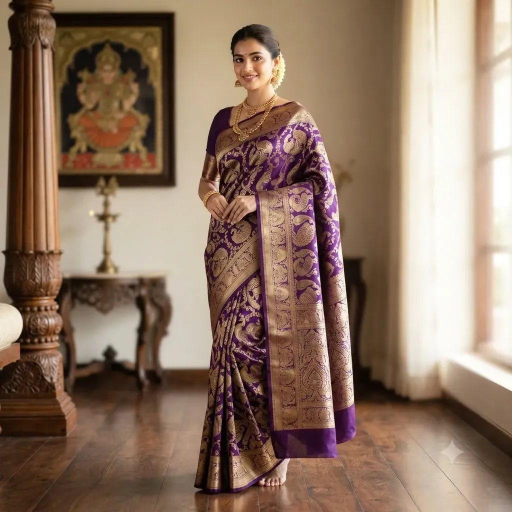 Tamirra Mysore Silk Saree – Purple Gold Heritage – Silk Saree | Tamirra Silks