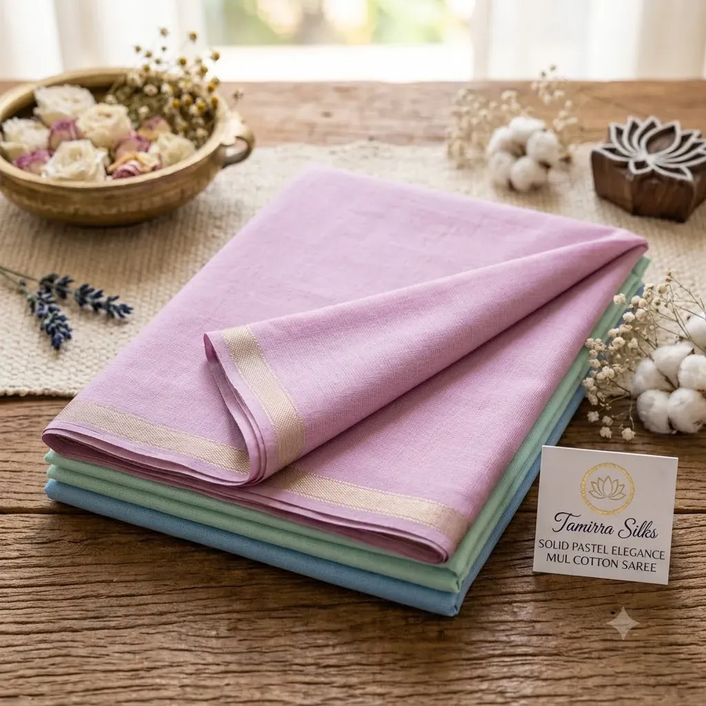 Solid Pastel Elegance Mul Cotton Saree – Cotton Saree | Tamirra Silks