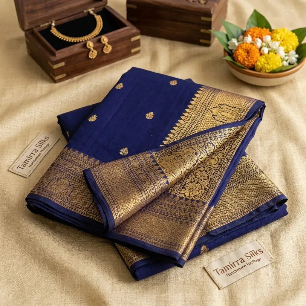 Narayanpet Golden Threadwork Cotton Saree – Tamirra Silks